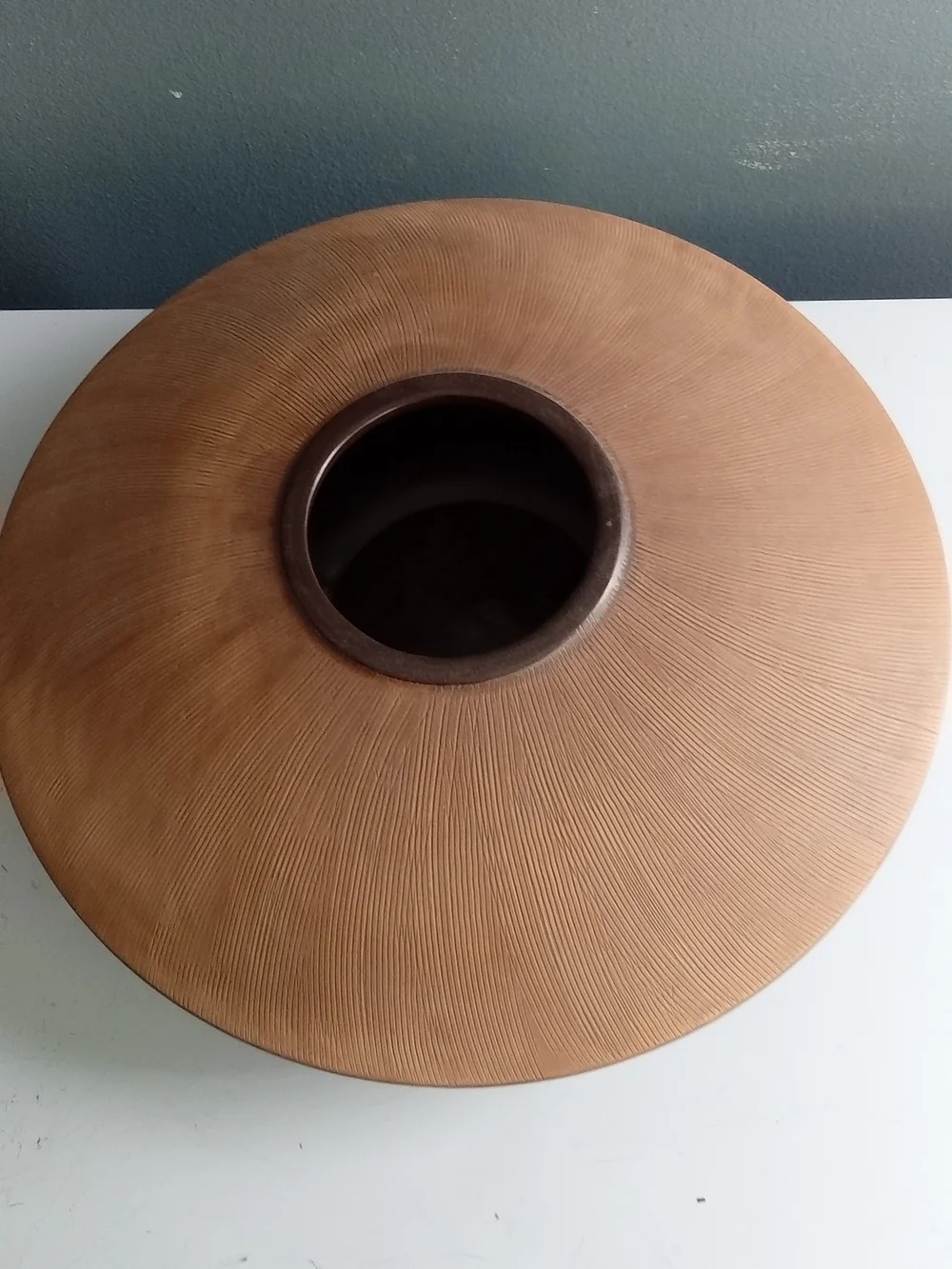 Vintage Studio Pottery Ikebana Vase Textured Terracotta UFO Sunburst Centerpiece
